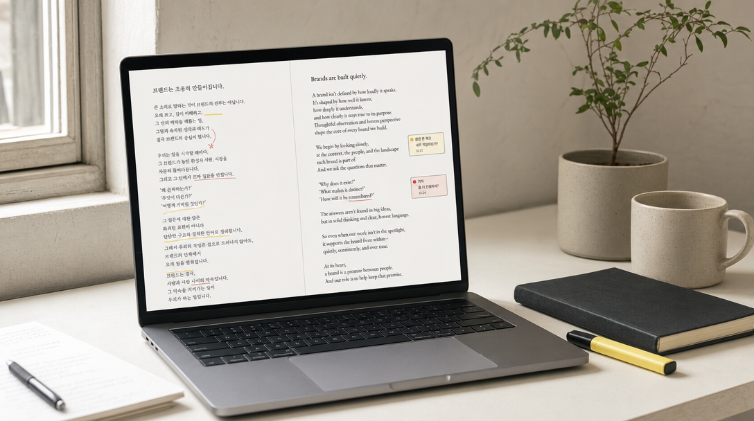 Native reviewer workspace, side-by-side language pairs